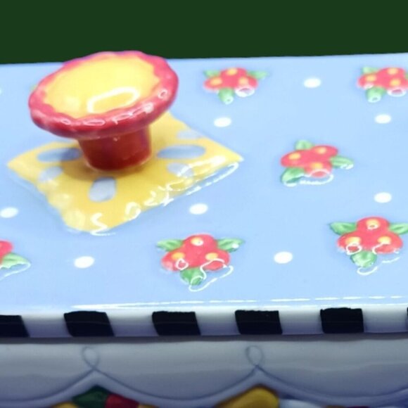 Mary Engelbreit Ceramic Floral & Cherry Design Canister With Lid - Picture 6 of 12